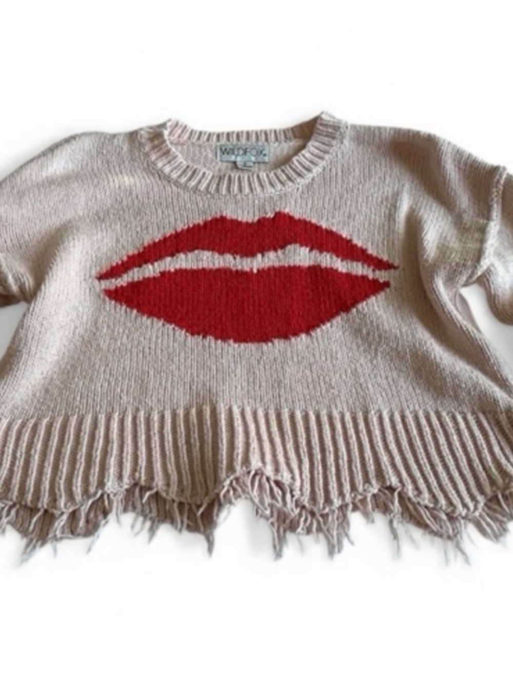 Wildfox Soft Pink Knit Crap Sweater with Red Lips - S